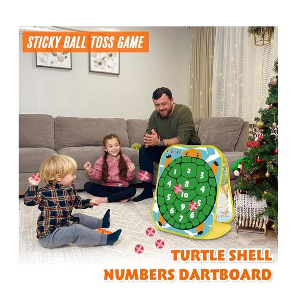 Dinosaur Toss Game with 6 Fruit Bean Bags, 2 Throwing Axes, 6 Sticky Balls - Picture 4 of 5